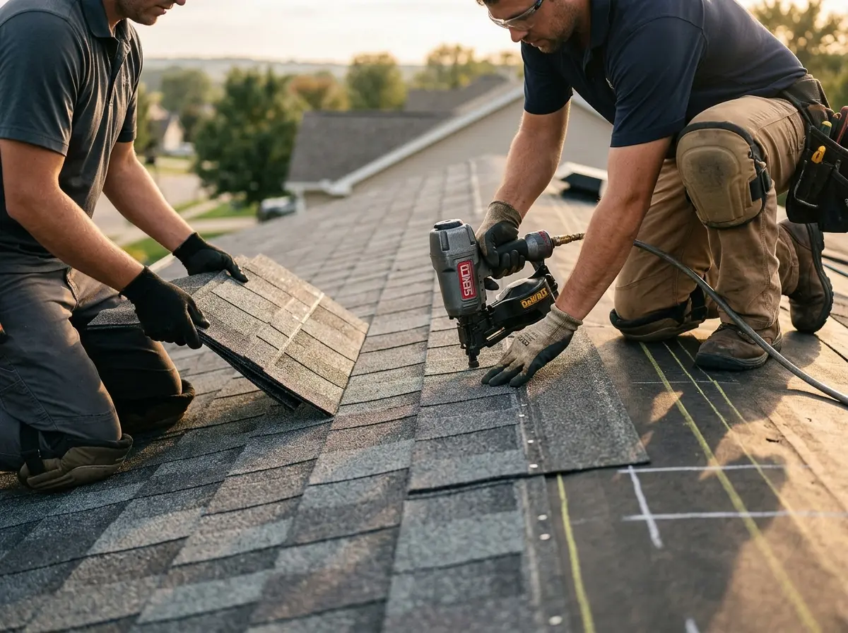 Professional roofer working on a residential roof in Tyrone